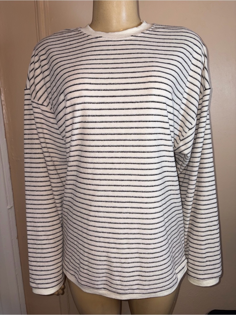 Lioness Cream Crewneck Sweater with Black Stripes Size XS